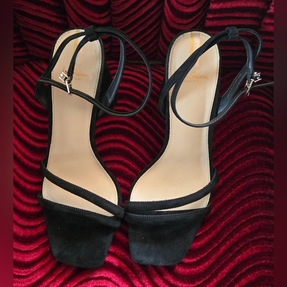Sam Edelman strappy sandals with unique chunk heels black suede sz 9